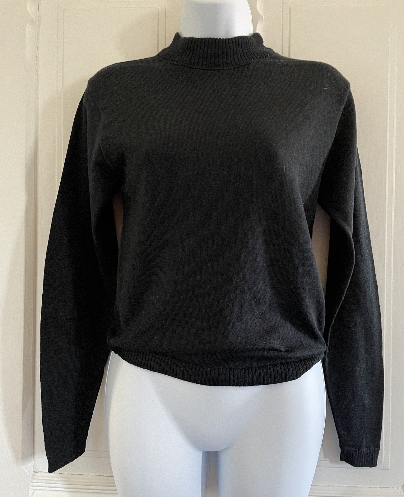 Vtg Pendleton Fine Virgin Wool Pullover Sweater Petite Small USA Black Mock Neck
