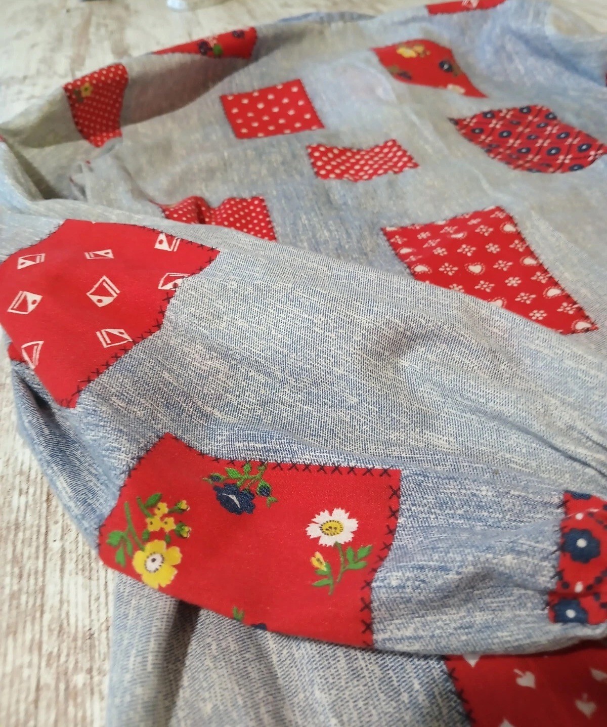 Vintage JCPenney Gaymode Patchwork 70s Bodysuit Shirt Snap Crotch Quilt Look