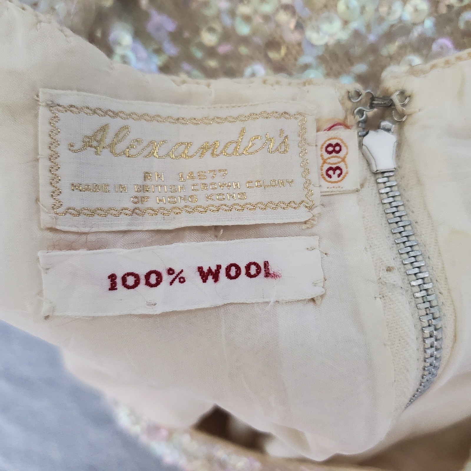 Vintage Alexanders Cream Wool Sequin Beaded Tank Top Shell Sz 38 Flapper Gatsby