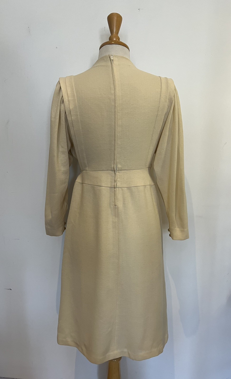 Vintage Cream Long Sleeve Dress | Mock Neck Dress | Minimalist 1980s Dress