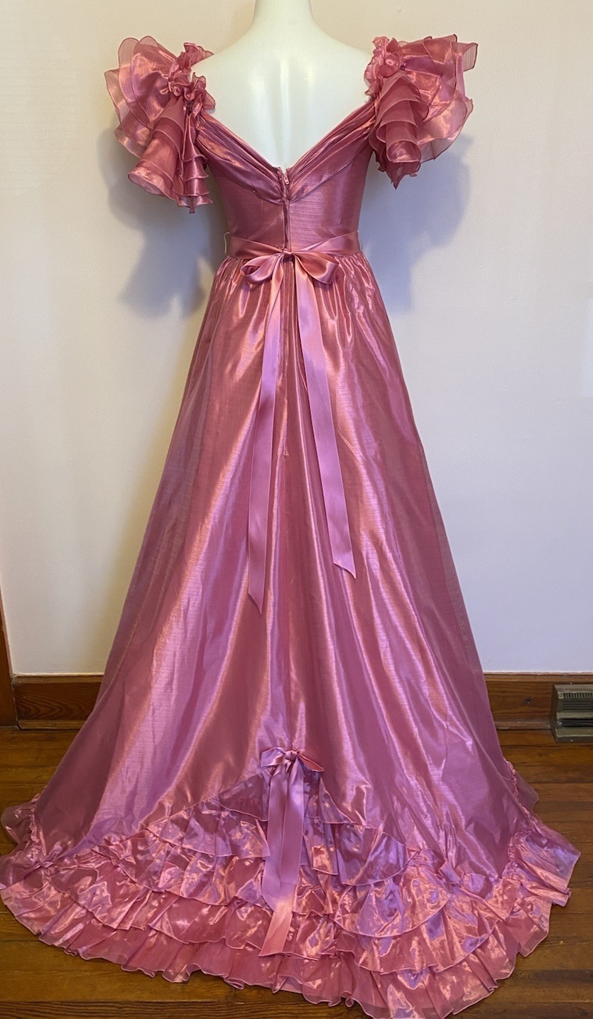 VTG Pink Poyester Taffeta Glinda Fairy Formal On/Off Shoulder Gown Train 5/6