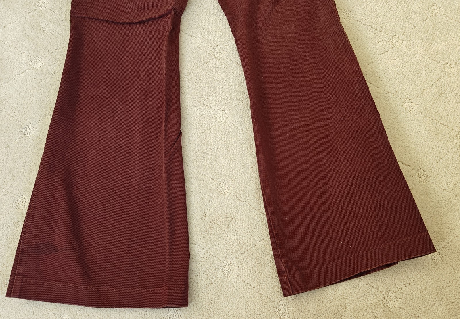 VTG 1970s Original Burgundy Five Button Fly Juniors Girls Bell Bottoms 26 X 28.5