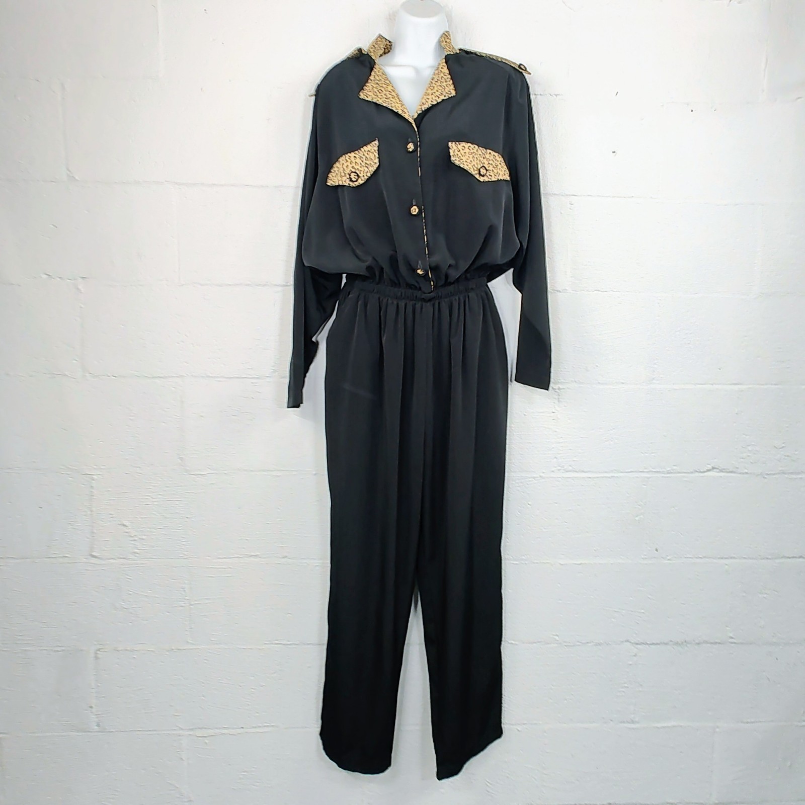 Rio Inc Vintage 90&rsquo;s Black Jumpsuit With Animal Print Trim Size L
