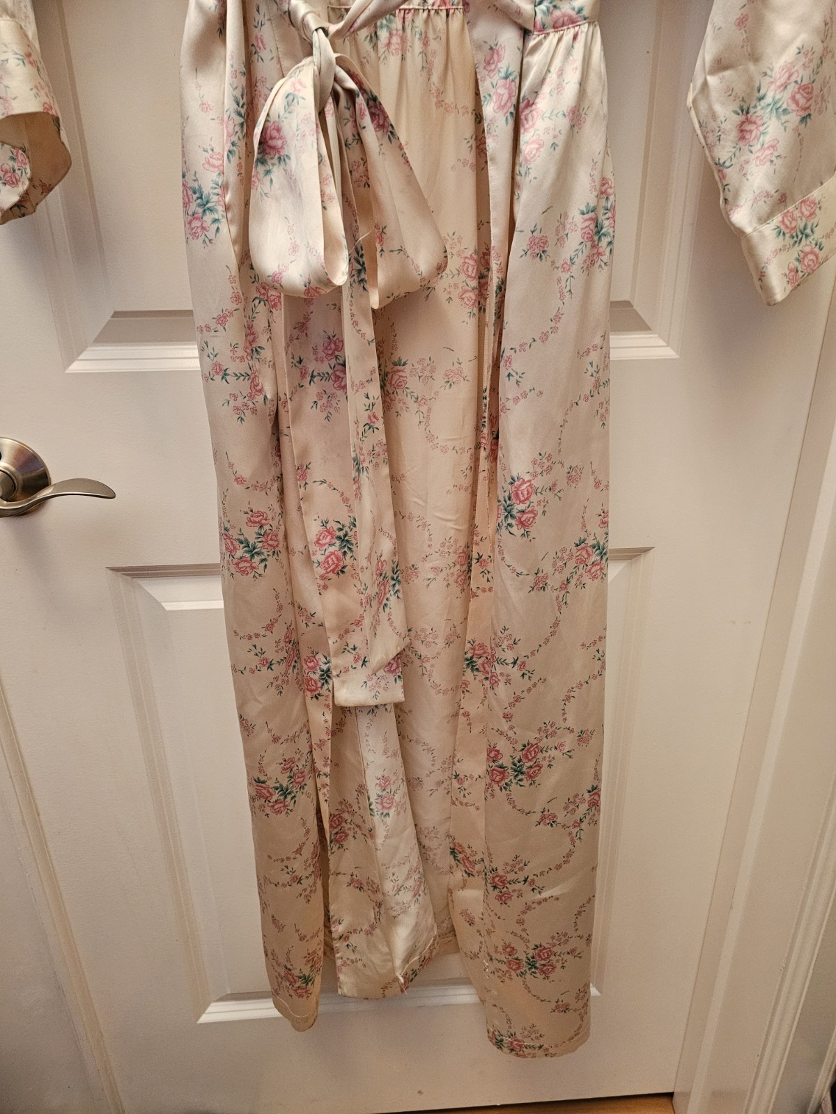 VTG Nordstrom Lingerie 100% Silk Wrap Robe Floral Cream Pink Romantic Luxury L