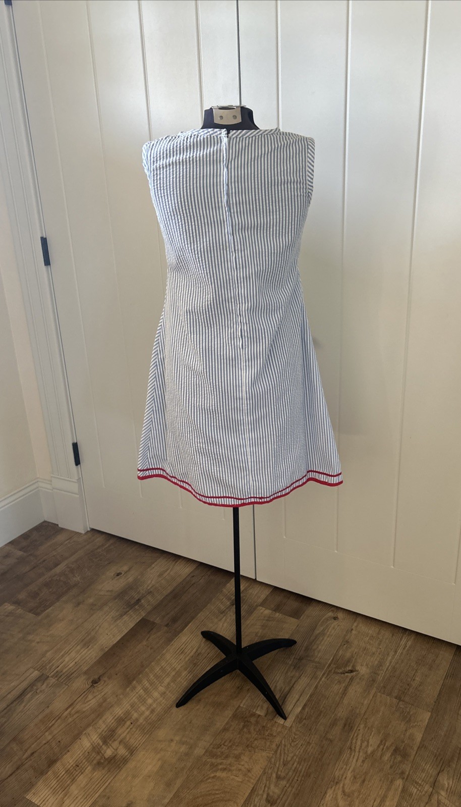 Vintage 1960’s Lightweight Red White & Blue Seersucker Shift Dress Nautical XS/S