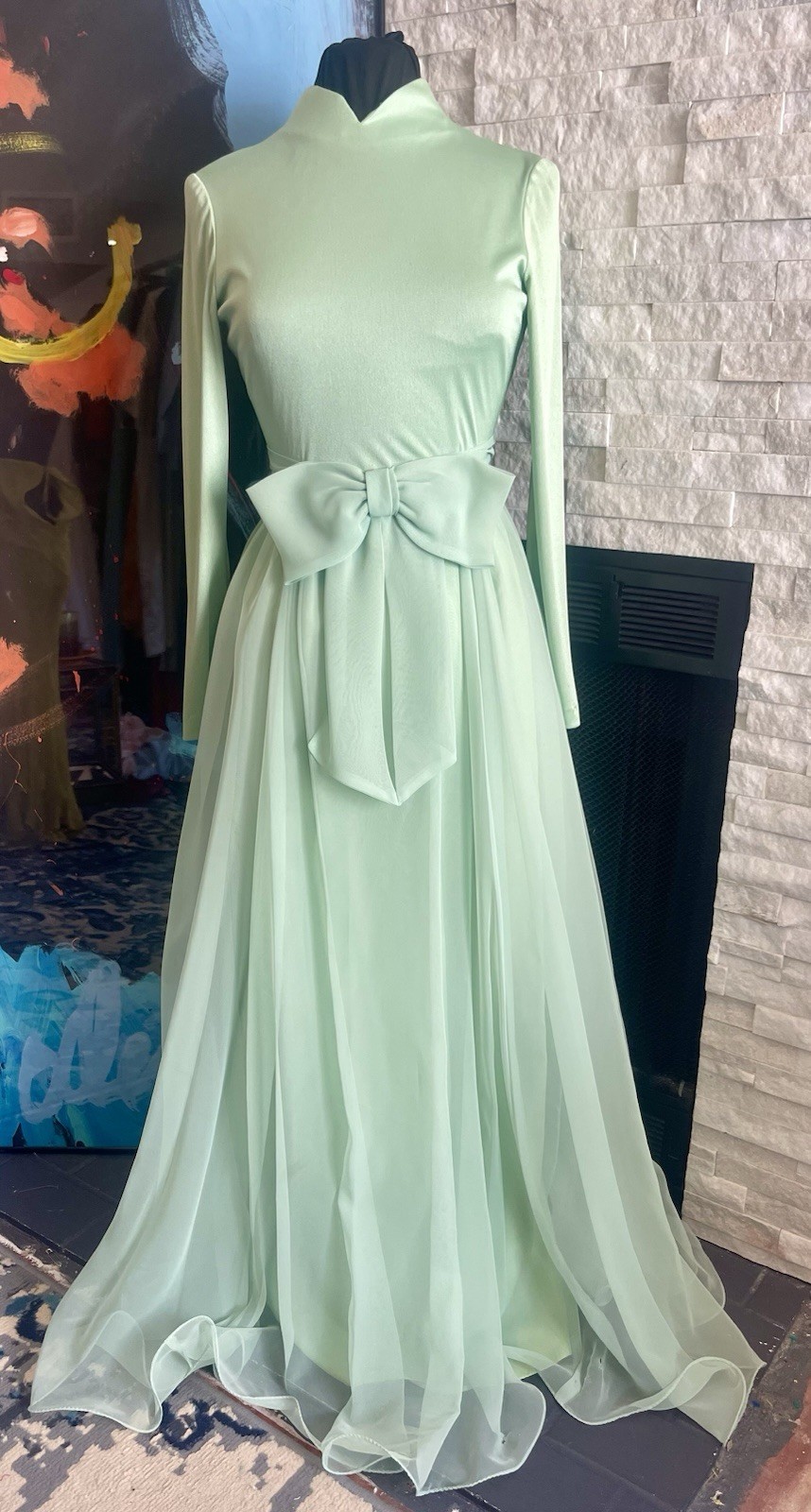 VTG Miss Elliott’s 70s Hostess Green Formal Maxi Dress Size 10 Flowy