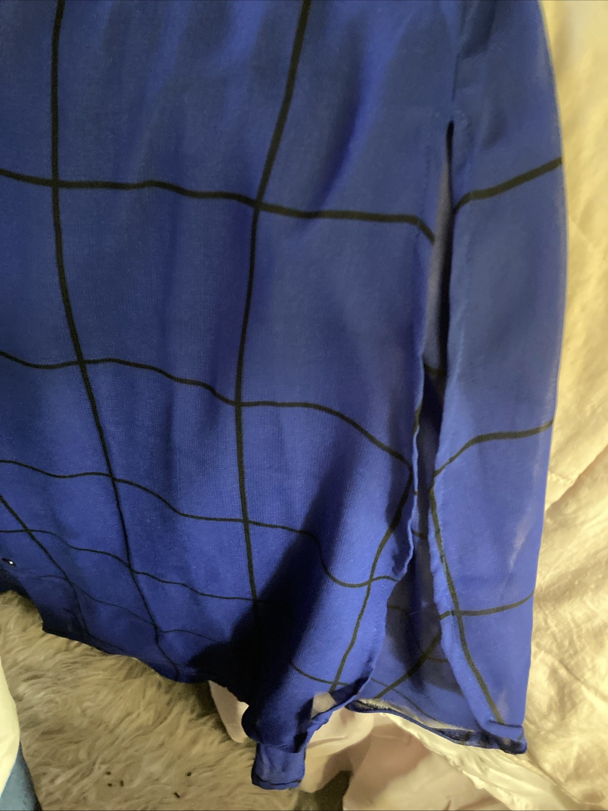 Ashley Stewart Blue/Black Top Side Splits Size 14/16 Sleeves 3/4” Button Closure