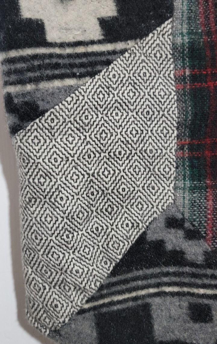 90s VTG Plaid Patchwork Blanket Tribal Womens Vest Wool Cotton 3 Button V-Neck M