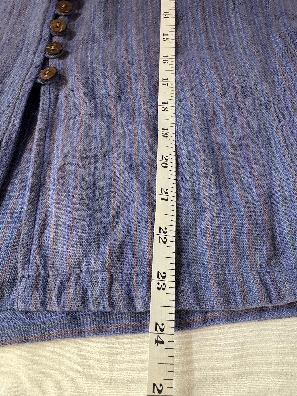 Ganesh Himal Purple Striped Tunic Large Hand Woven Nepal Linen/Cotton Button Up