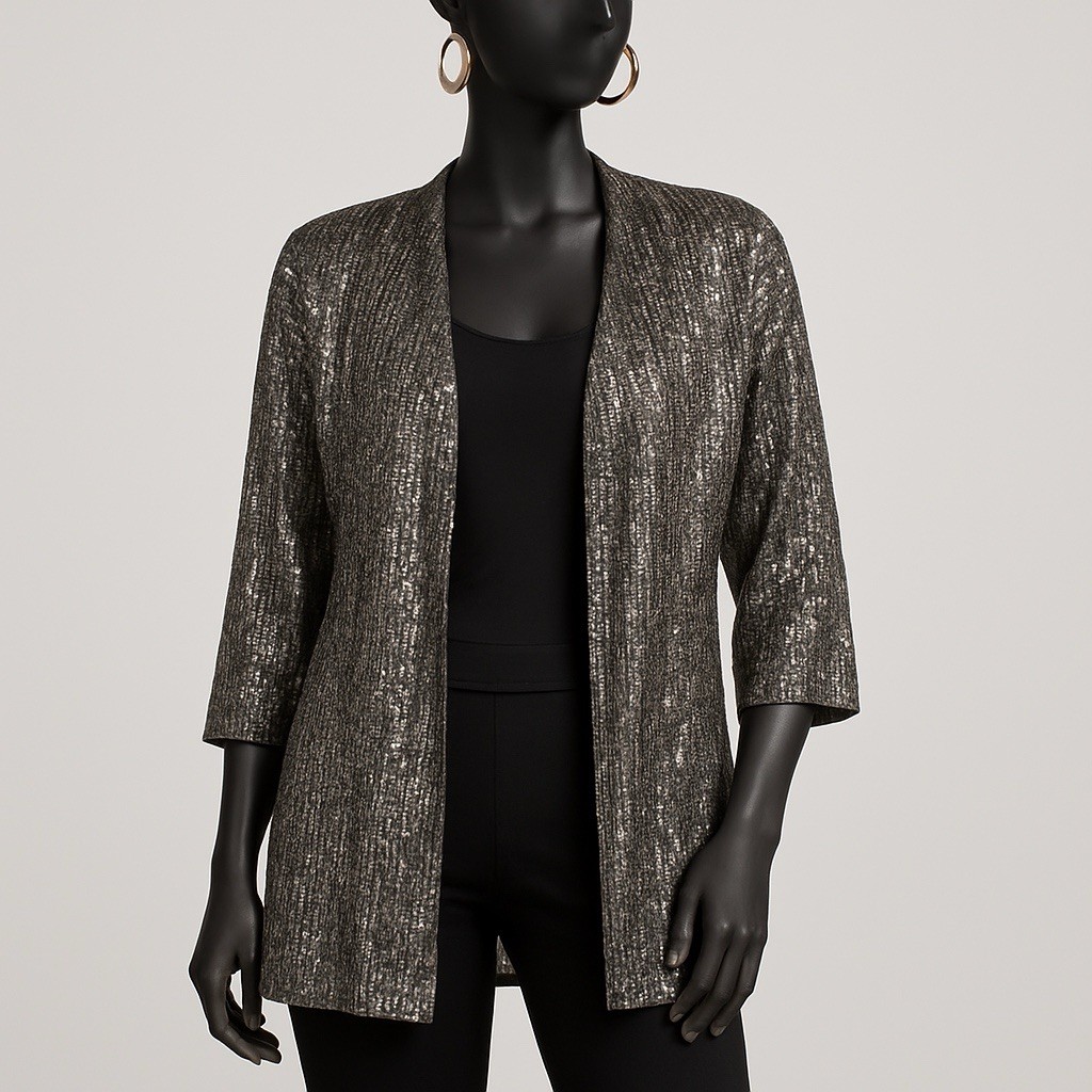 Vintage 70s Risa Ann New York Metallic Silver Gold Disco Jacket Cowl Back Glam L