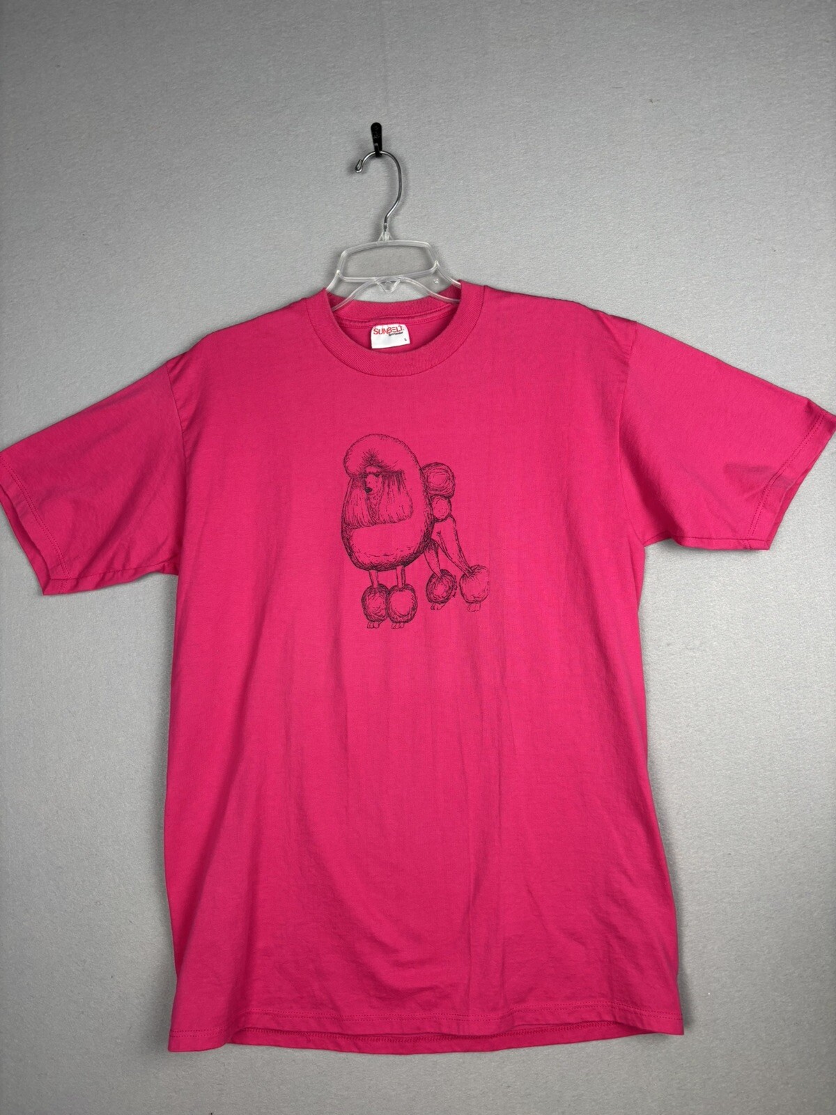 Vintage Sunbelt Sportswear Adult Shirt L Pink Poodle T Shirt Crew Neck USA 3925