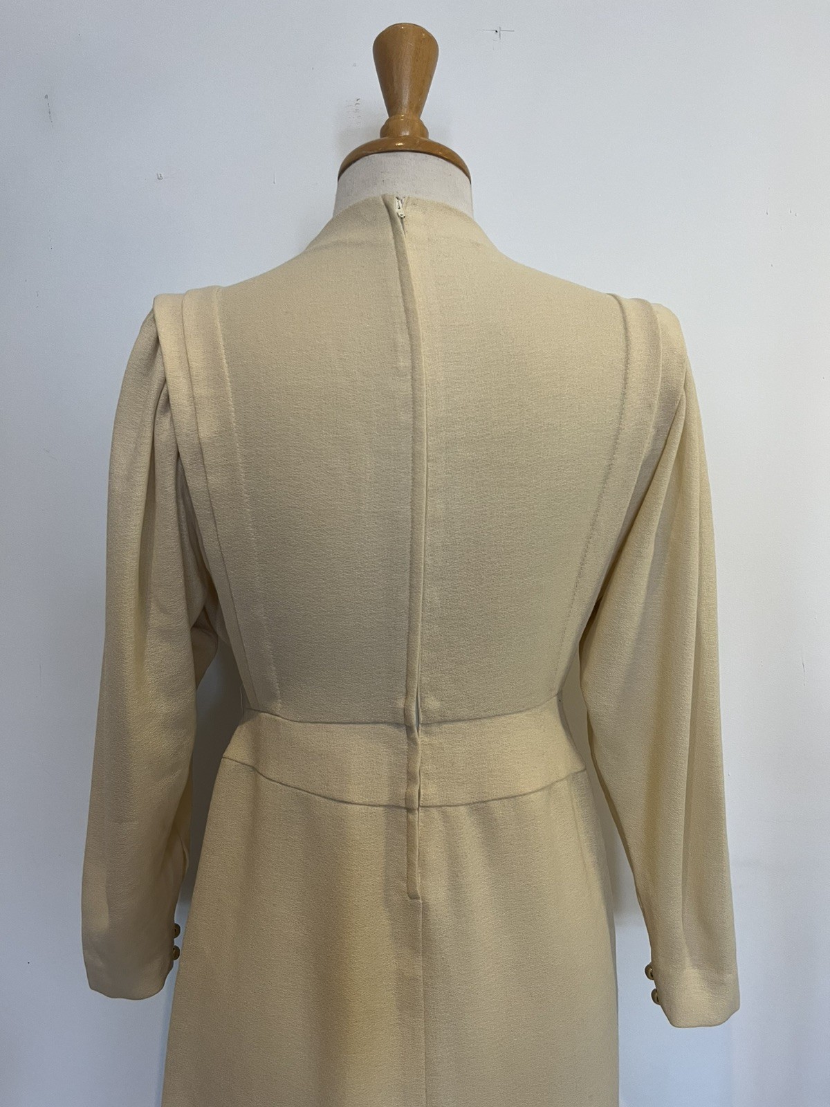 Vintage Cream Long Sleeve Dress | Mock Neck Dress | Minimalist 1980s Dress