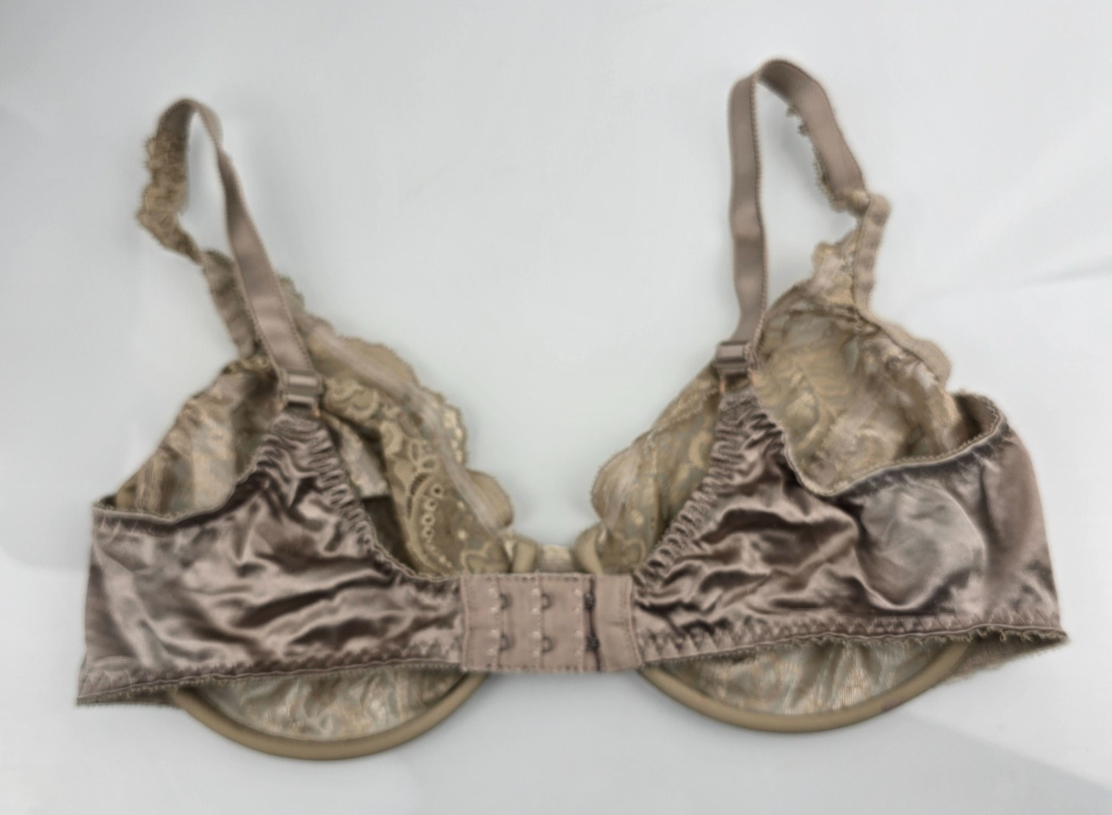 Second Skin Satin Lace Sheer Underwire Bra Vintage Taupe 38C Style 33580