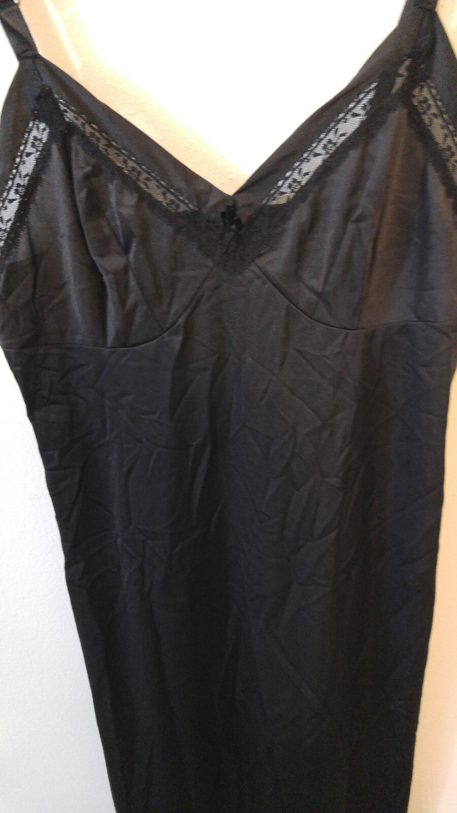 Vintage Lorraine Full Slip Lace-Trimmed Black Nylon Size Tall 32 Made in USA