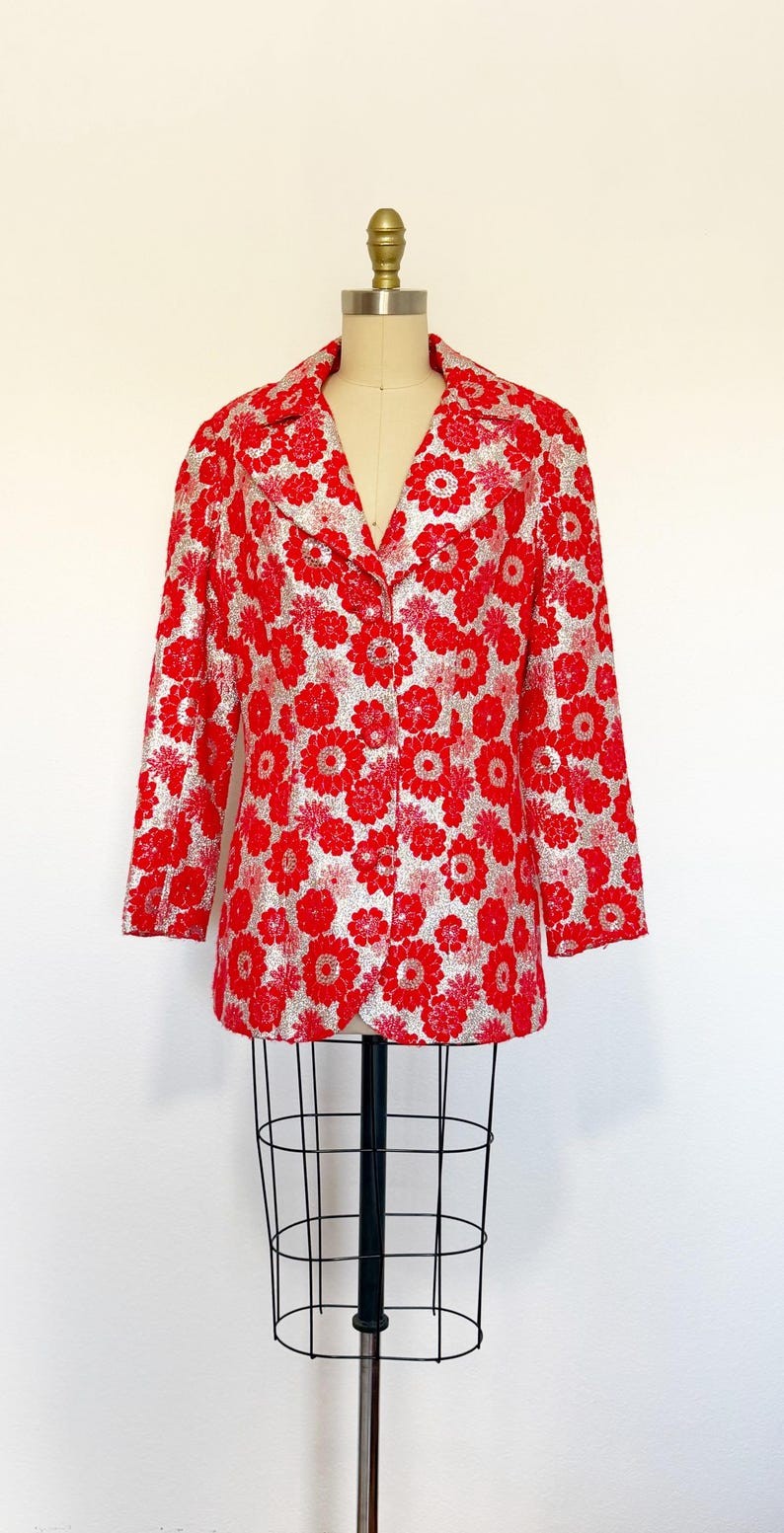 1960s Brocade Jacket / 1960s Lamè Jacket / Floral Jacket / Size Medium