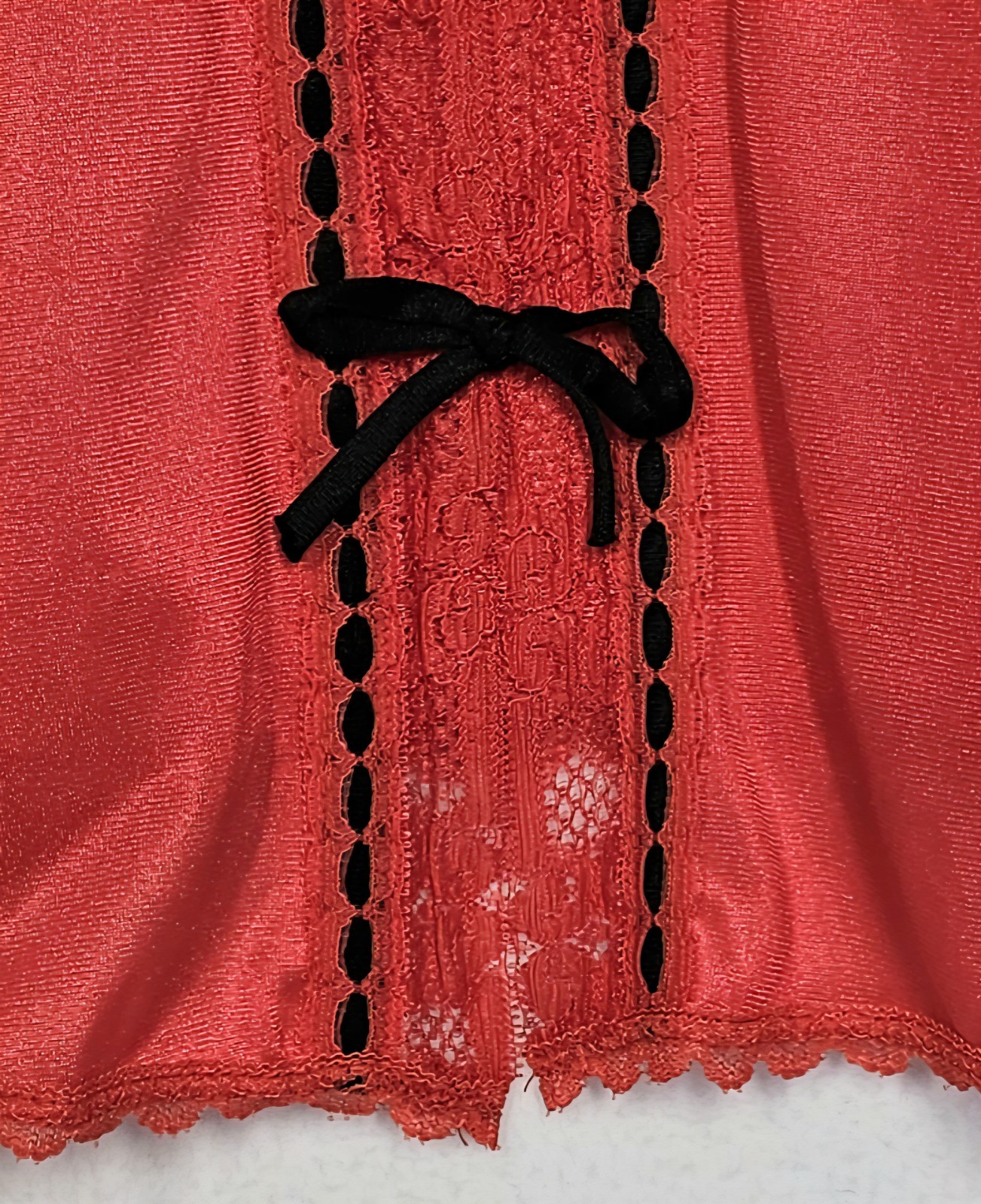 Vtg Pandora 2 Pc Sheer Peignoir Set Red Black Chiffon Small Babydoll Negligee