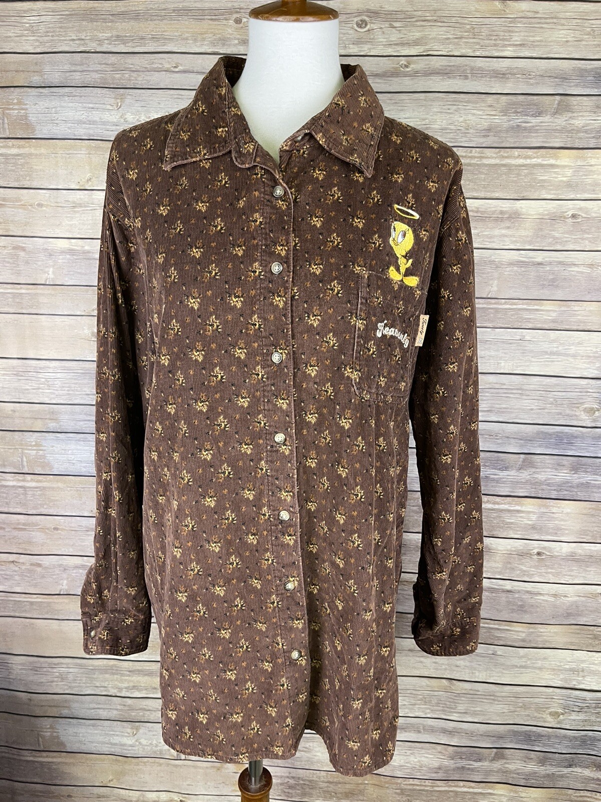 Vintage Looney Tunes Plus 22/24 Corduroy Button Up Embroidered Tweety Long Slv