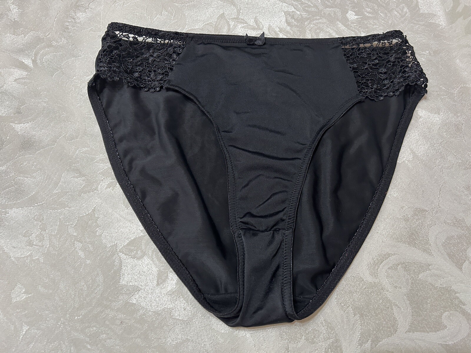 Vtg DONNA LOREN 20X Embroidered Silky Polyester Hi-Cut 3X Black Panties