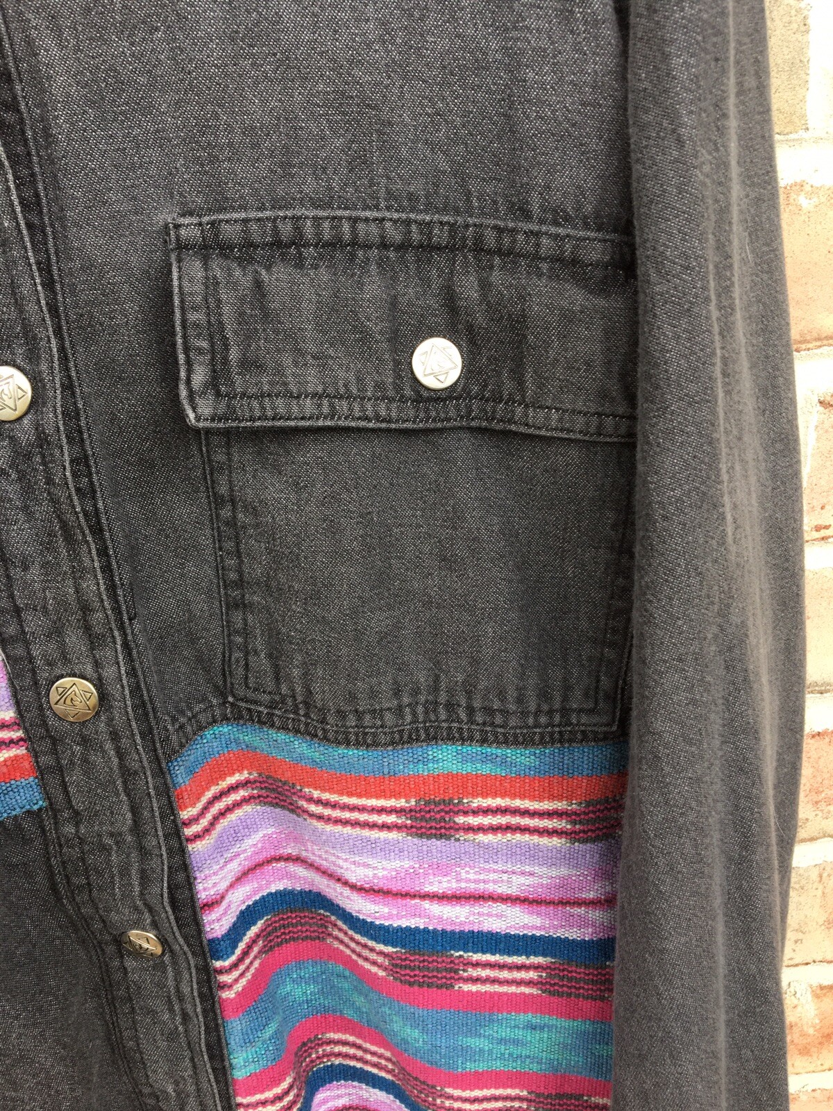 kenny Rogers Aztec Denim Jacket Medium button Up Western