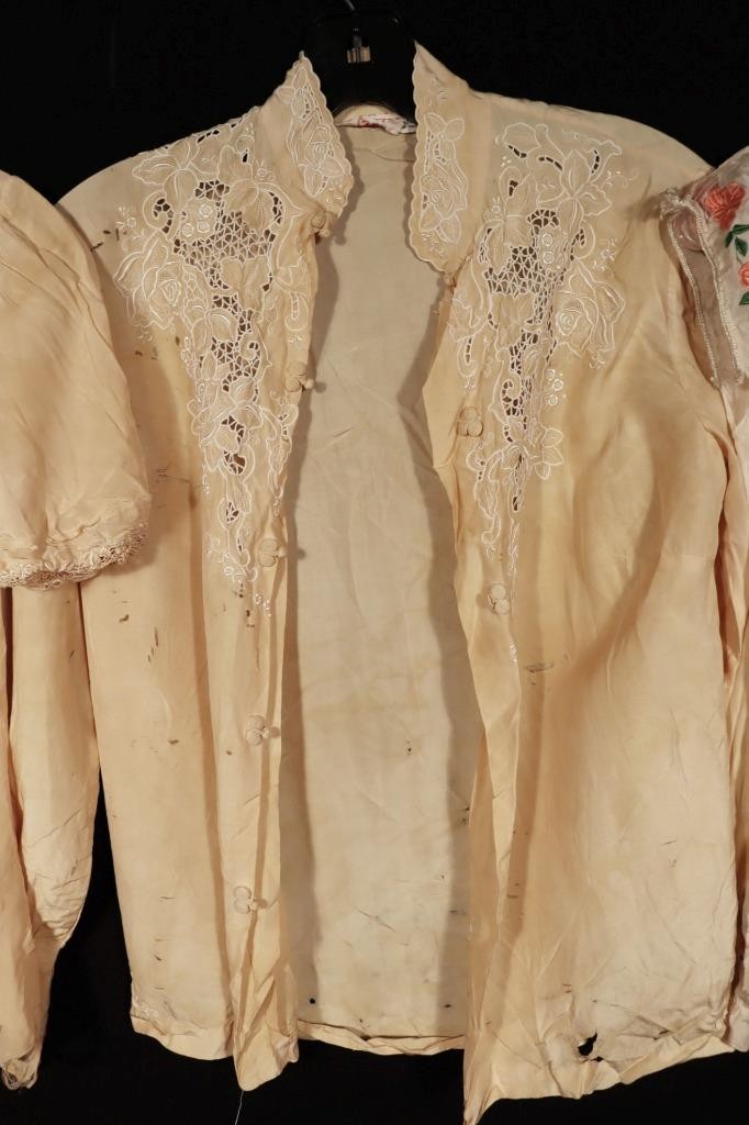 3 Vintage French 1940&rsquo;s Silk Embroidered Blouses For Study Or Applique Work