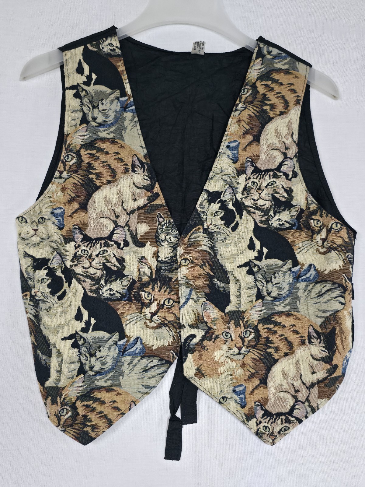 Vtg Ritas Tapestry Shop CATS All Over Print Vest Women&rsquo;s Sz L Grandmacore (A5)