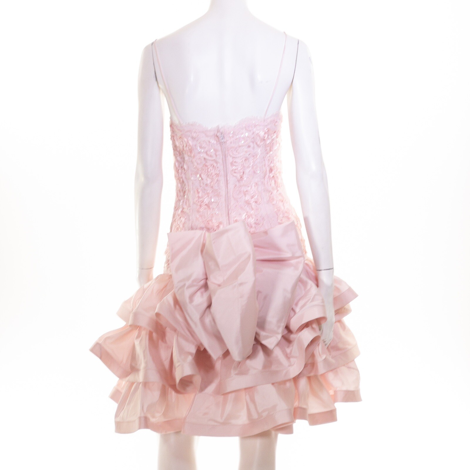 Vintage JULIE DUROUCHE Barbiecore Sequin Ruffled Prom Dress 80s 90s Y2K 0 2 XS