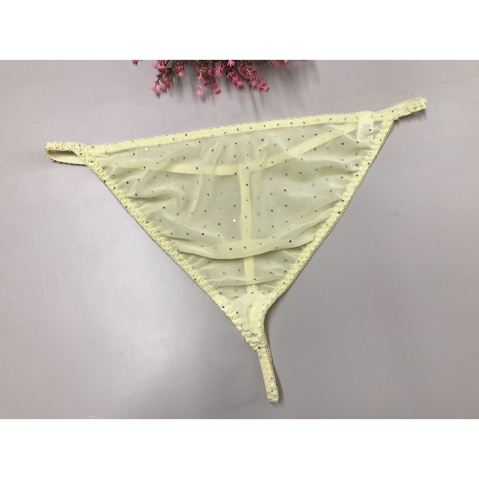 RARE Vintage CATO G String Thong Panties Sheer YELLOW Chiffon Plus Sz 26/28W