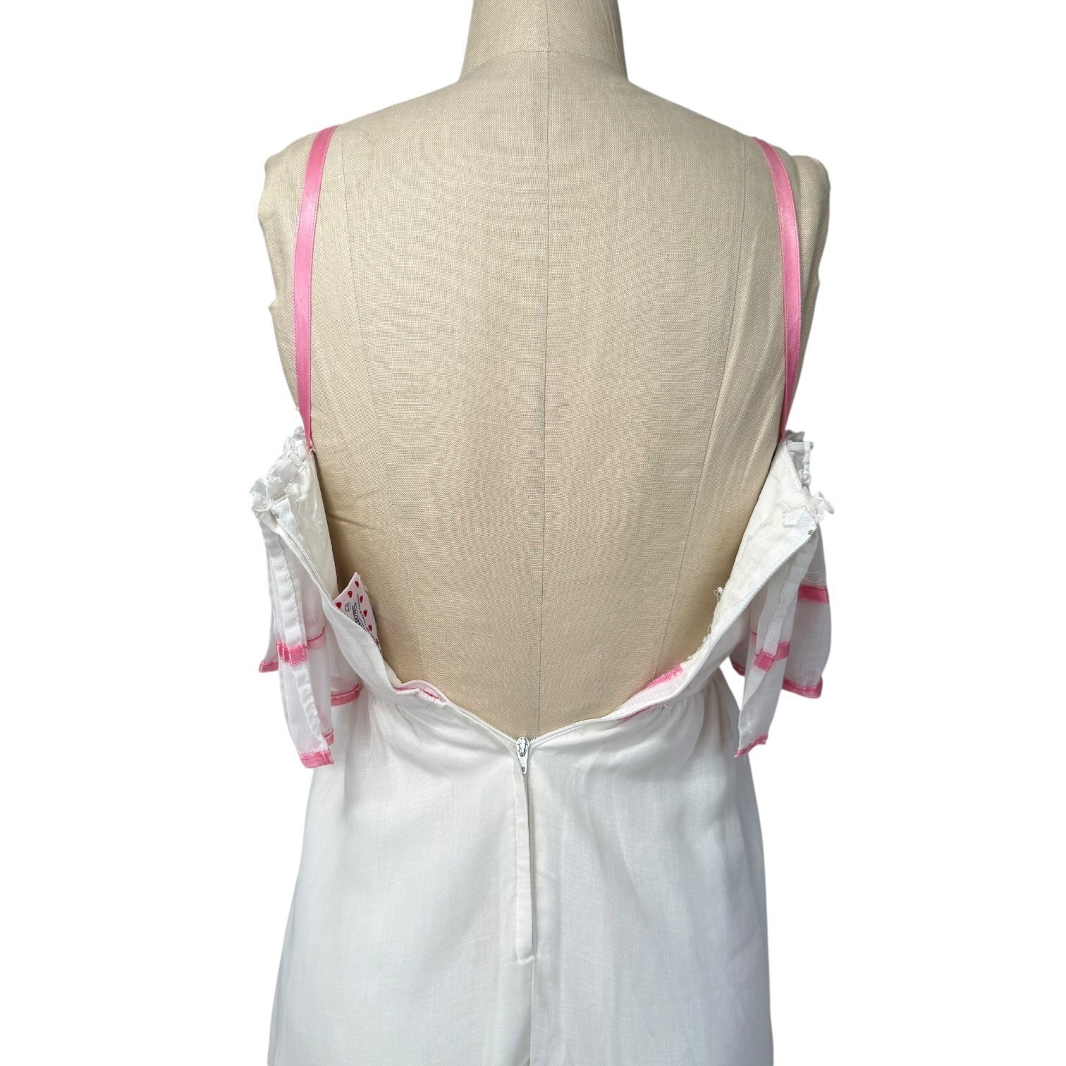 Vintage Flirtations Alfred Angelo White Pink Ribbon Ruffle Dress Womens Size XXS