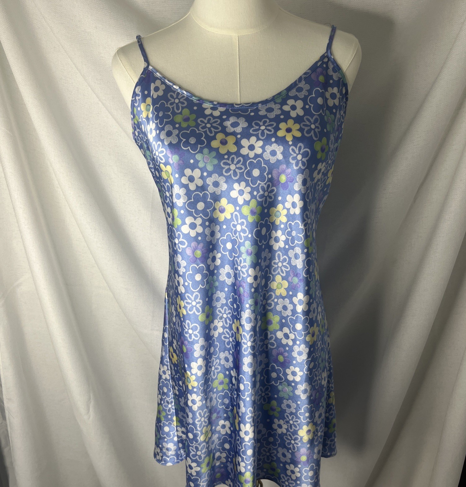 Vintage 90s Y2K Satin Floral mini Slip Dress Lingerie Silky Nightie medium