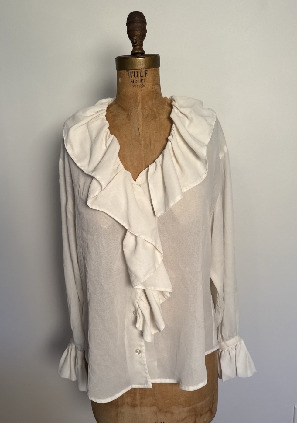 Vtg 90s Express Ivory Ruffle Romantic Poet Blouse Coquette Cottage Renaissance M
