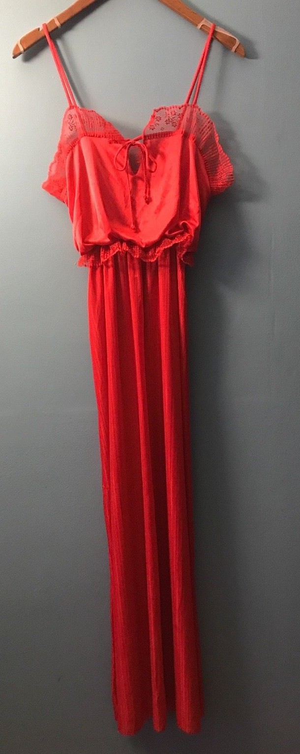 Vtg 1960&rsquo;s Red Pin Up Lingerie Flair Sz Med Bombshell Nightgown Blousy Sexy