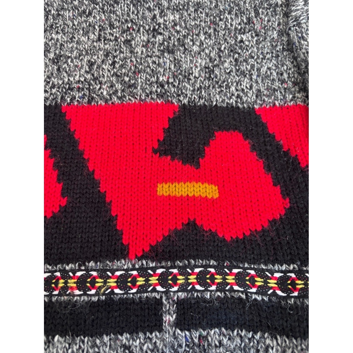 Vintage Black, Gray and Red Geometric Abstract Turtleneck Wool Sweater M