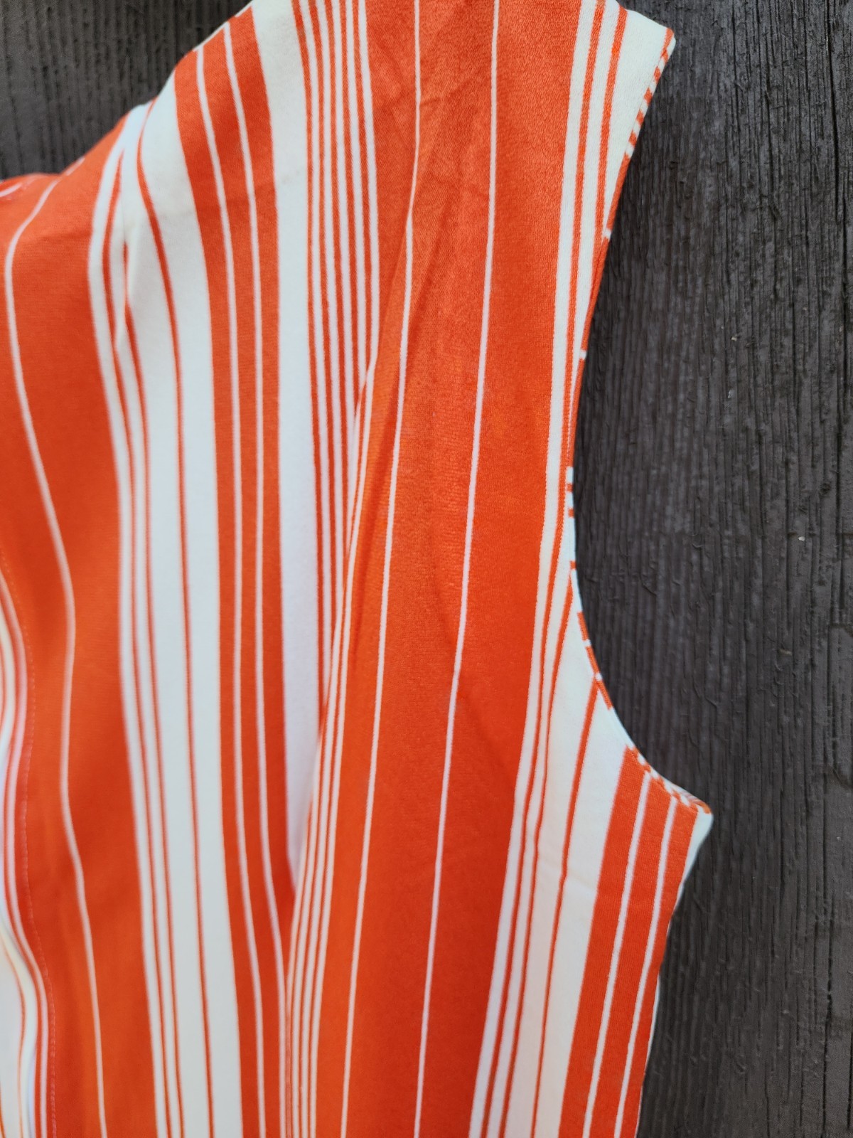 70s Handmade Orange White Stripe Silky Double Knit Polyester Dress Womens XL-1X