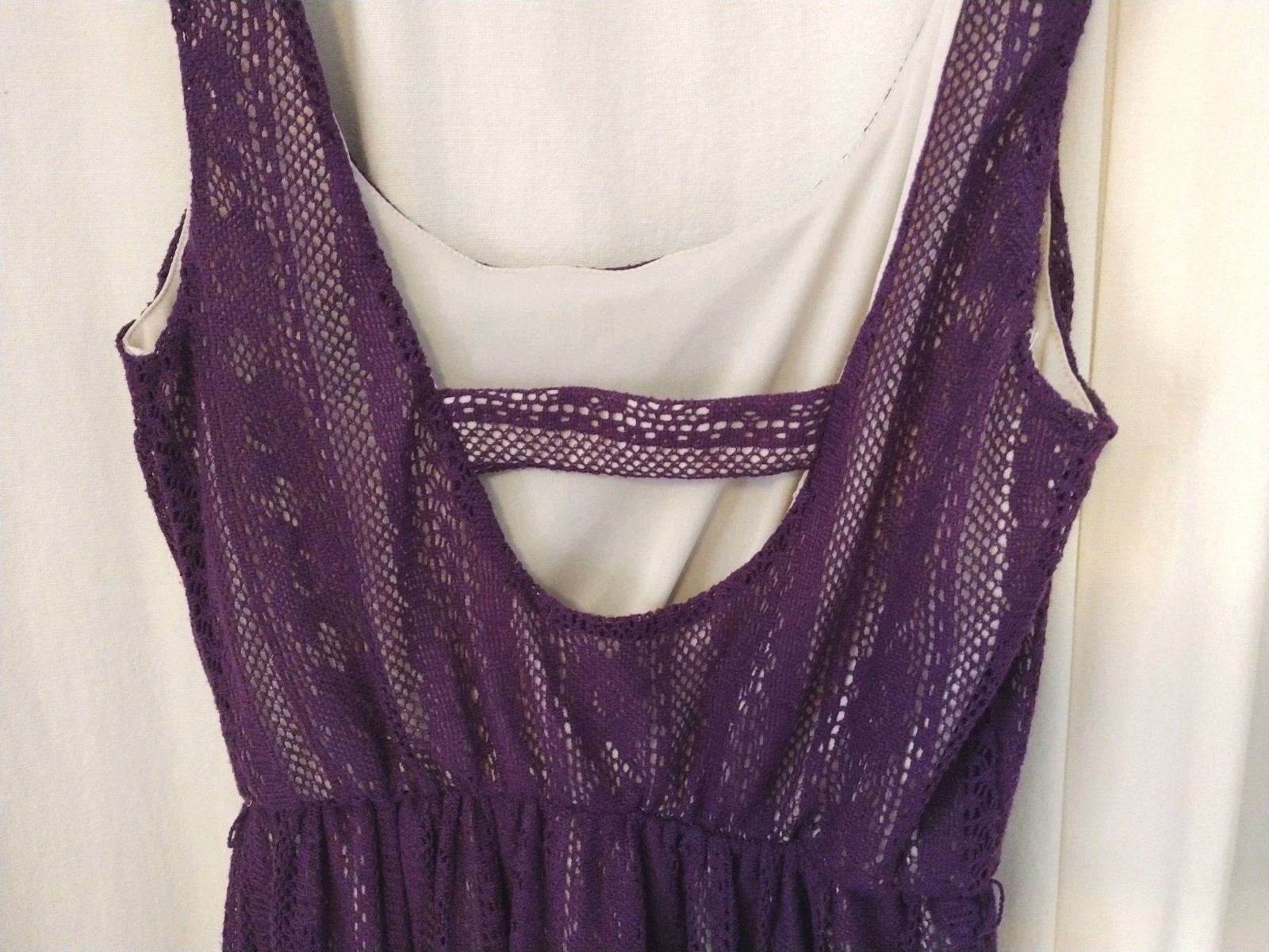 EUC Y2K Sequin Hearts Purple Lined Crochet Lace Stretch Dress Jr Sz M #CL