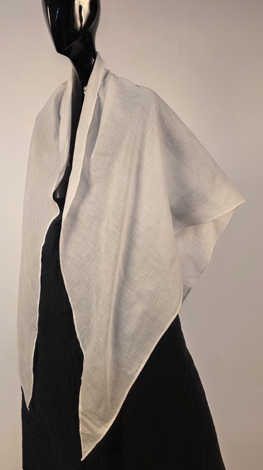 HAND SEWN MID 19TH C PLAIN MUSLIN TRIANGLE SHAWL FOR DRESS
