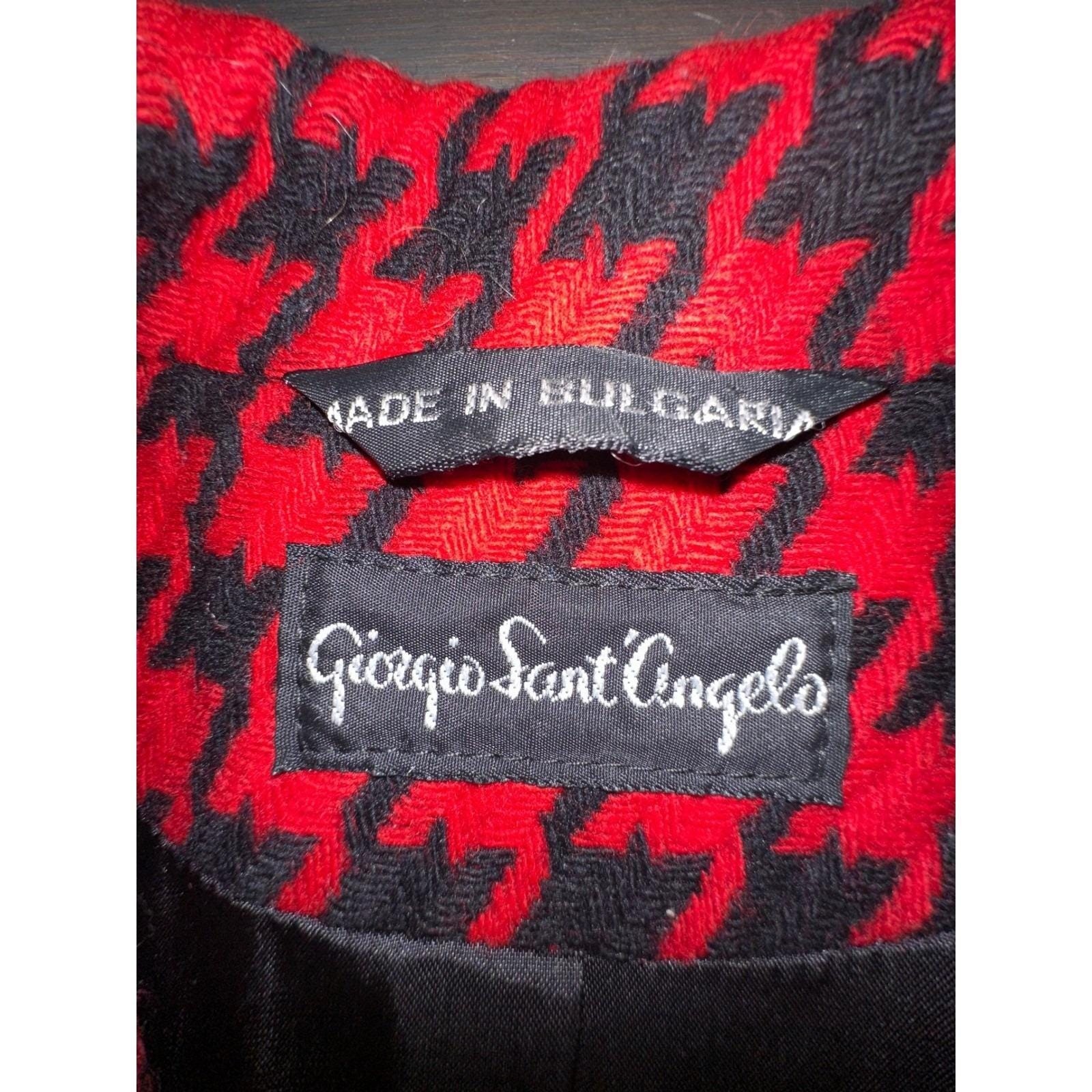 Vintage Giorgio Sant Angelo Wool Red Black Houndstooth Blazer Womens Size 8