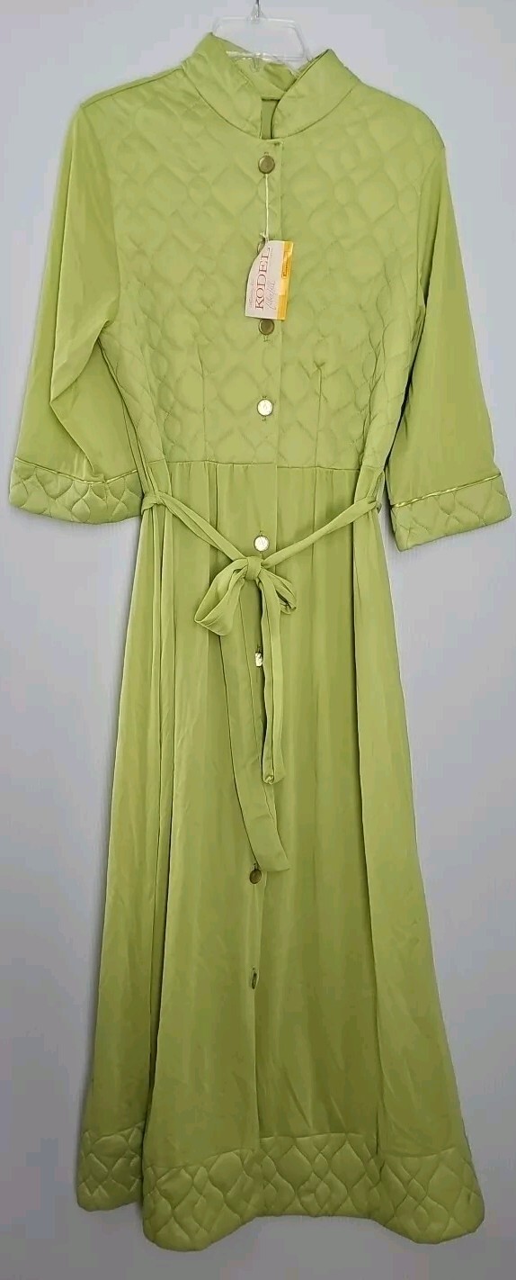 Texsheen 2 Piece Green Quilted Dressing Robe Peignoir + Nightgown Combo Set L