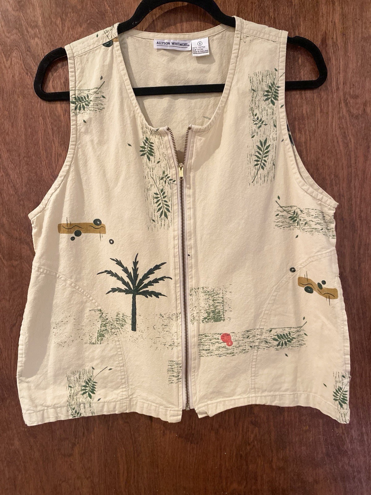 Vintage 90s Tropical Palm Tree Zip Front Vest