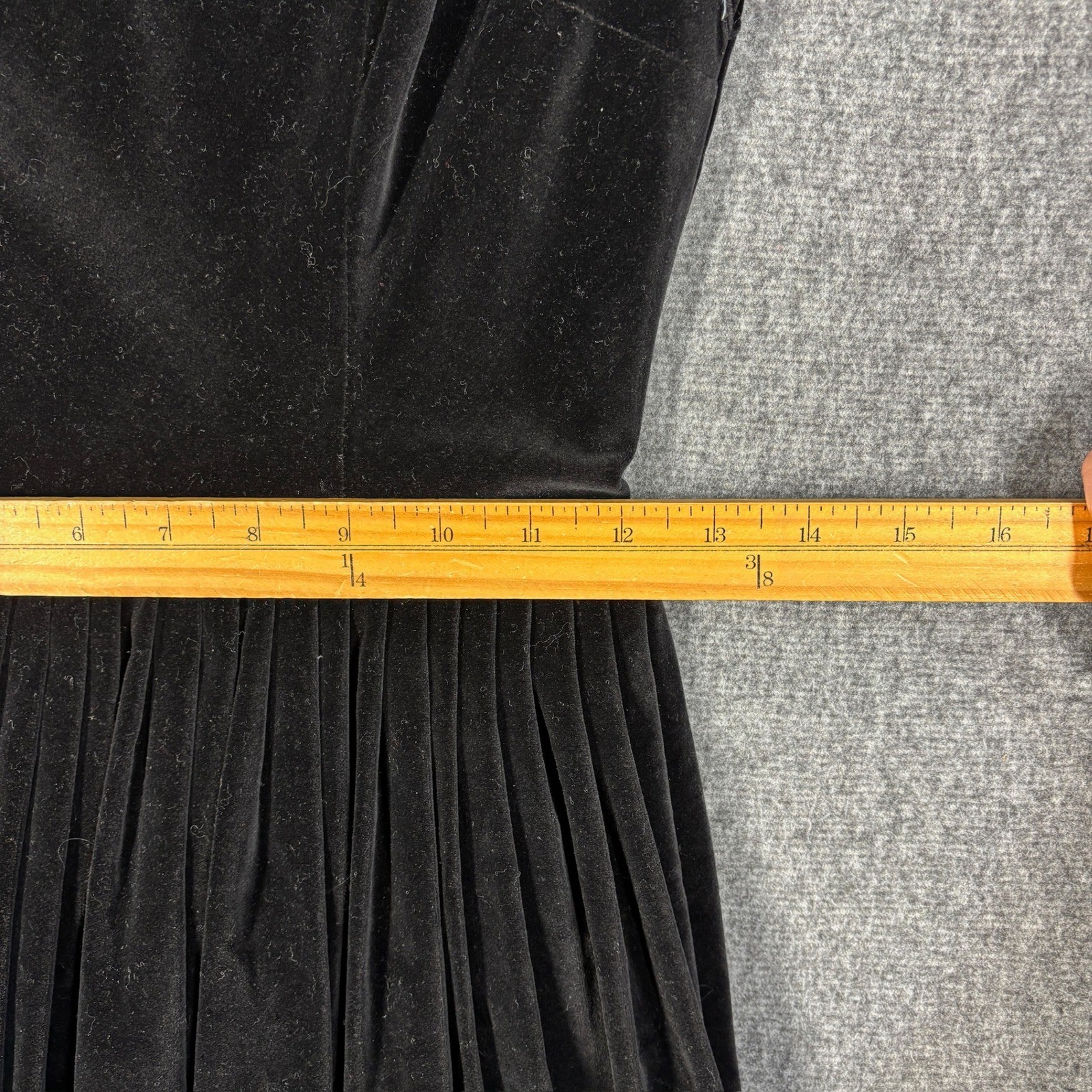 Vintage Teena Paige Black Velvet Pleated Fit & Flare Cocktail Dress 1950s MCM
