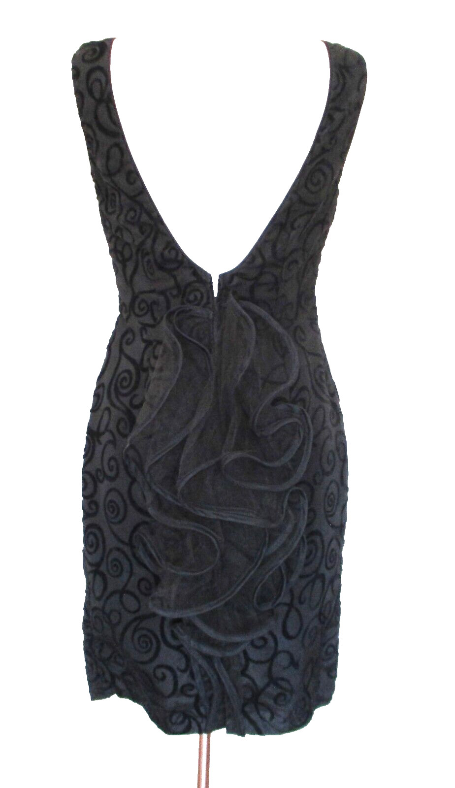 VTG L.A. Glo Dress Black Flocked Velvet Taffeta Mesh Bustle M Women Sleeveless