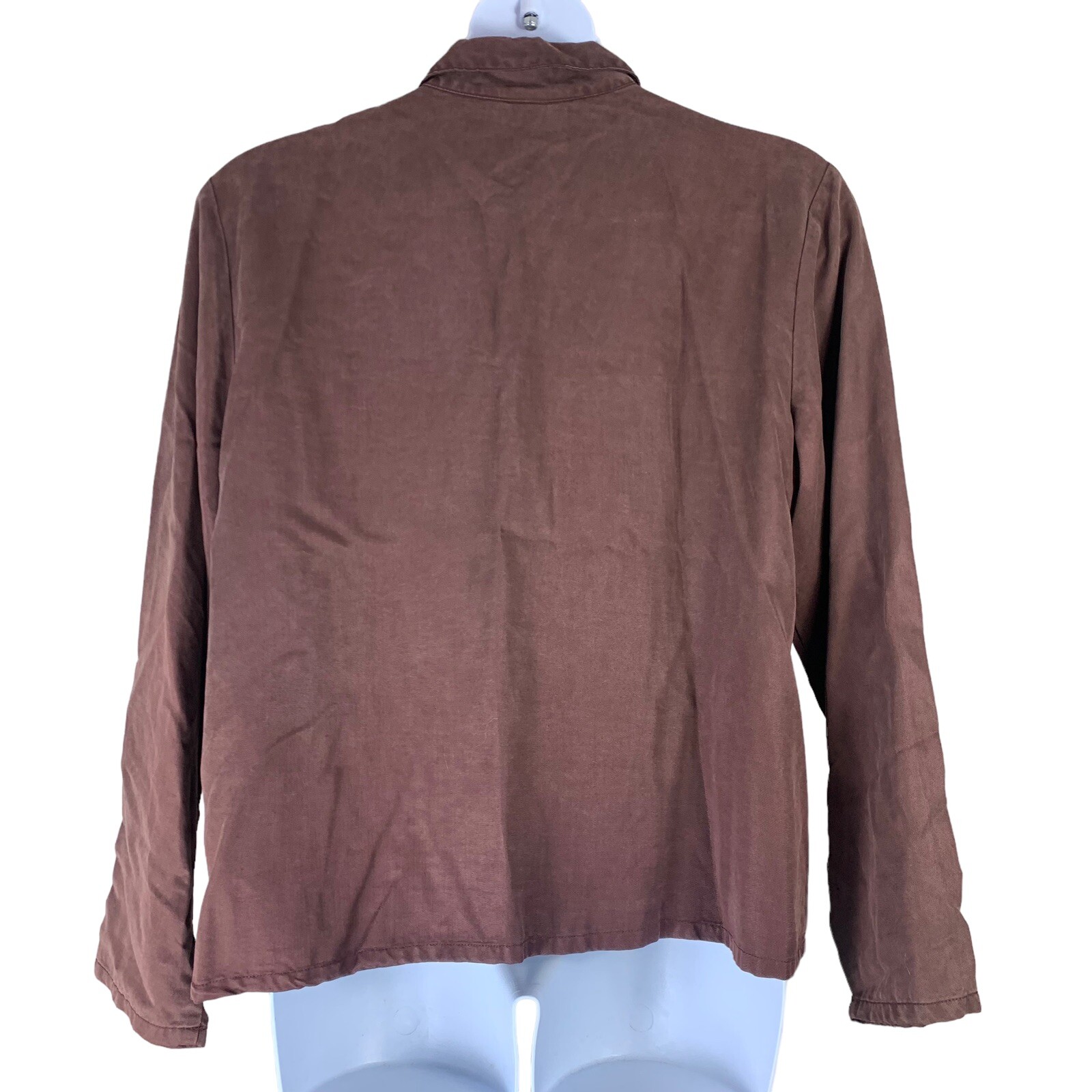 Vintage Norm Thompson Size XL Button Up Top Brown Long Sleeved Top Womens