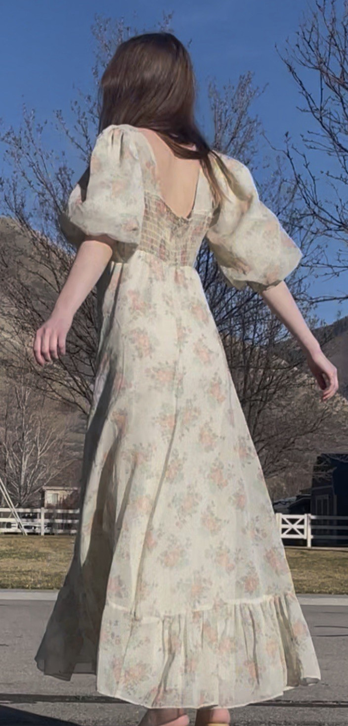 Vintage 70s Phase II California Prarie Floral Boho Sax Style Maxi Dress Sz 11