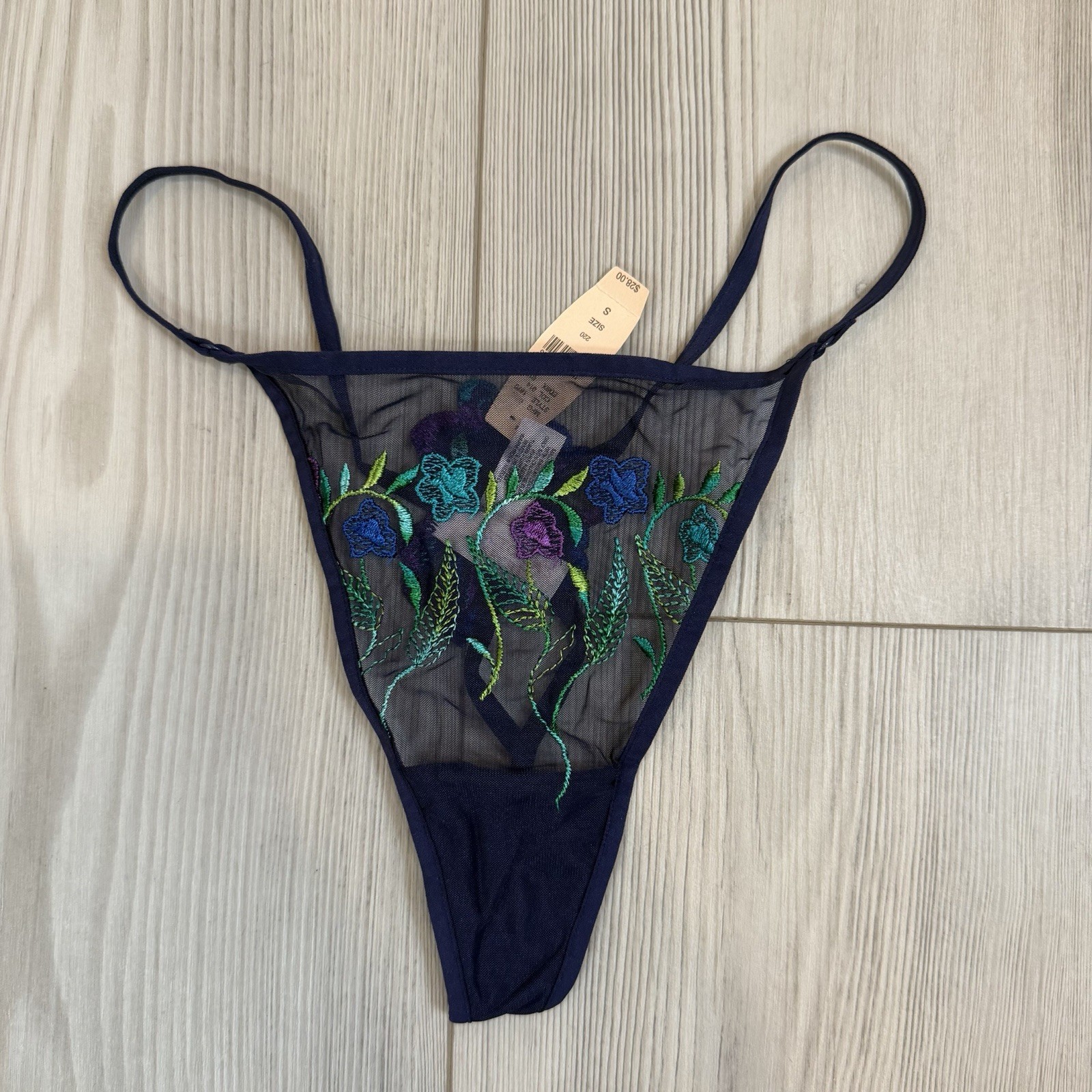NWT Vintage Victoria&rsquo;s Secret Small V String Thong Sheer Mesh Floral 2001