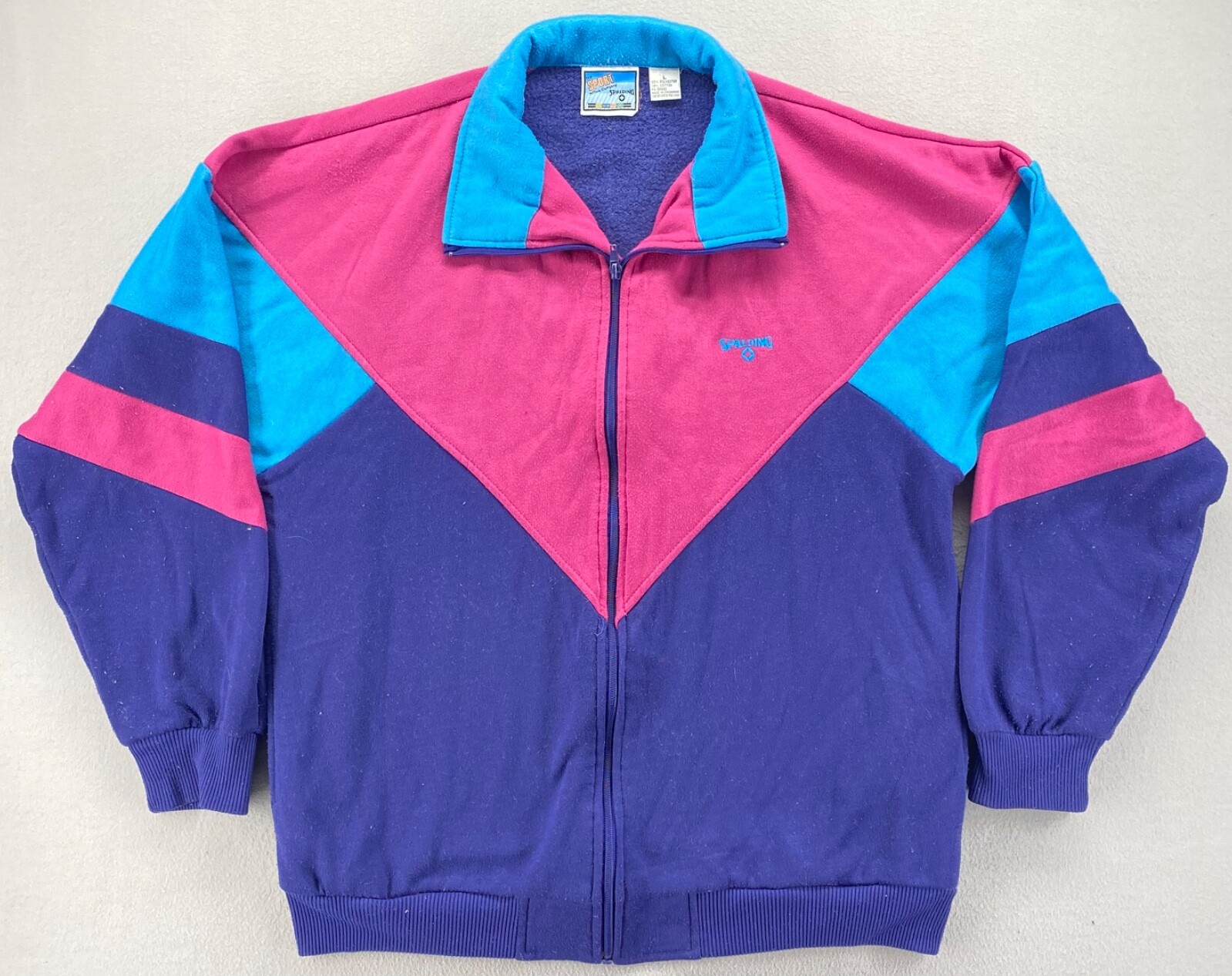 Vintage Spalding Color Block Full Zip Sweatshirt Fleece Jacket Retro Sport Sz L