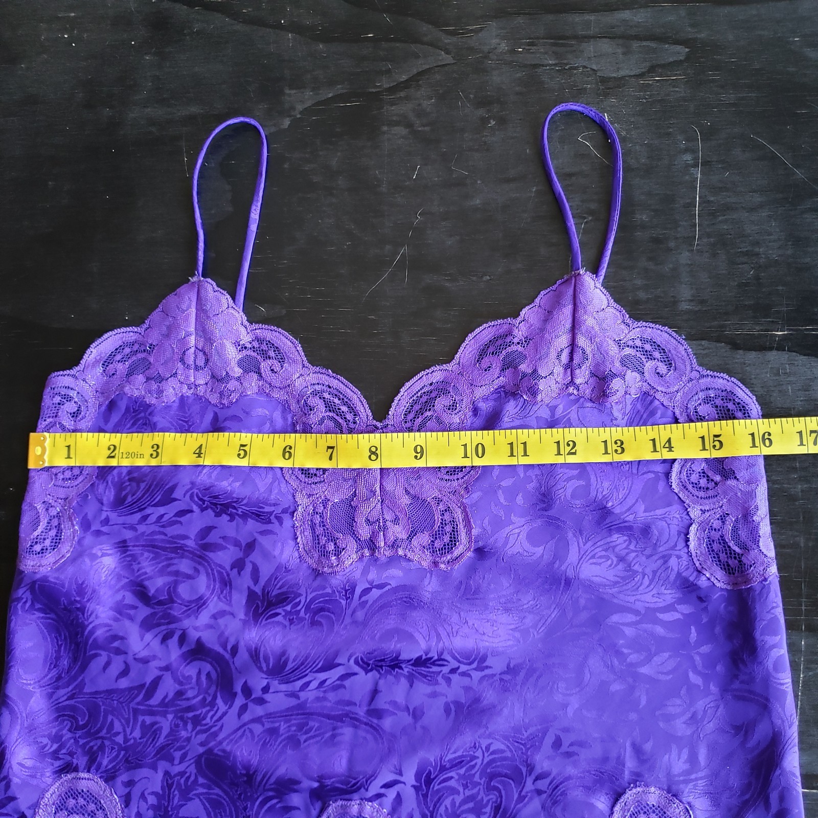 VTG 80s Camisole S Purple Satin Lace Colorful Vamp Club Boho Coquette Festival