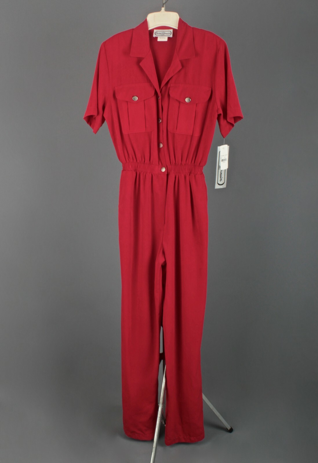 VTG Women&rsquo;s 80s Red NOS Polyester Jumpsuit Sz S Tall 1980s Saint Germain