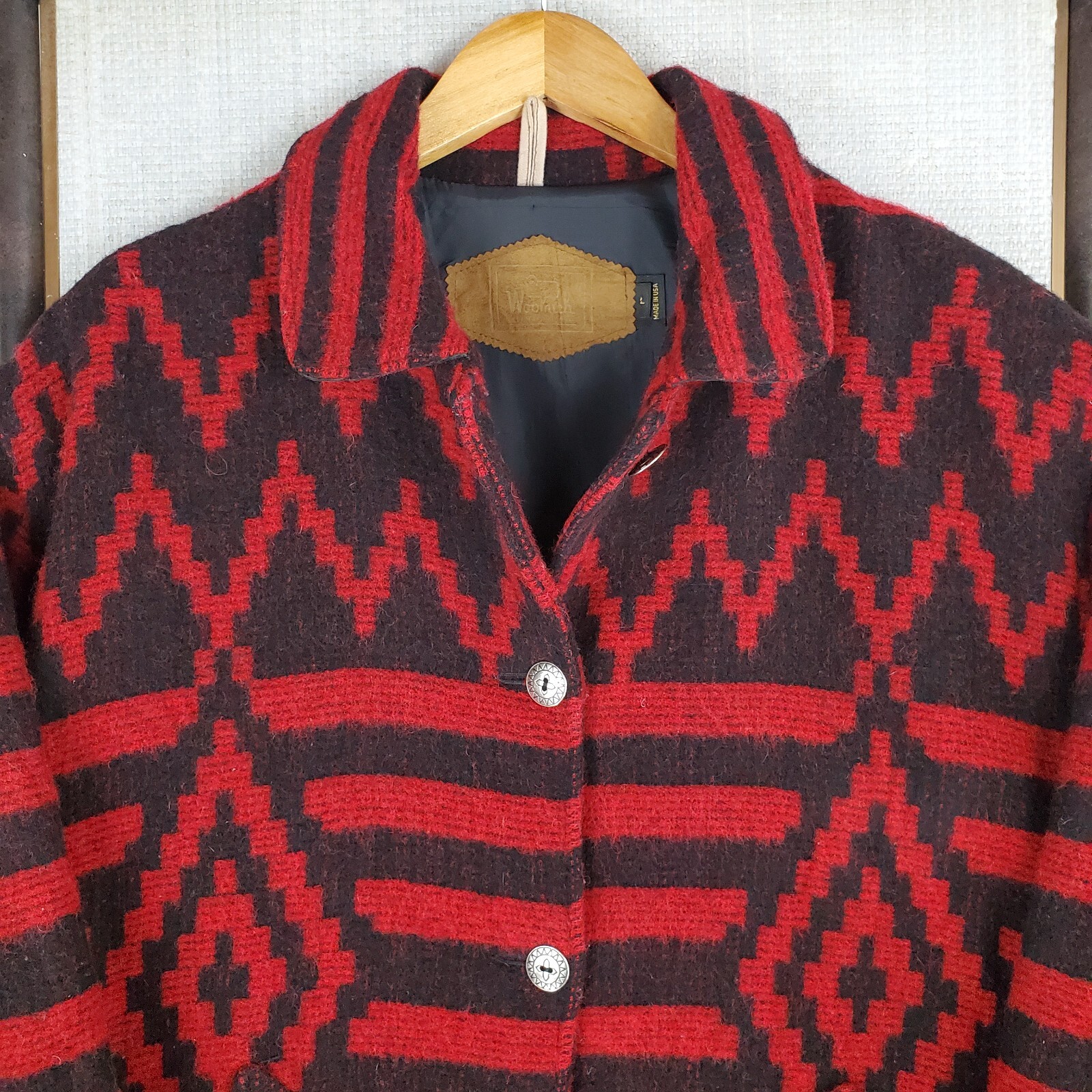 VTG WOOLRICH USA Size Large Womens Wool Aztec Southwest Chore Barn Jacket Coat