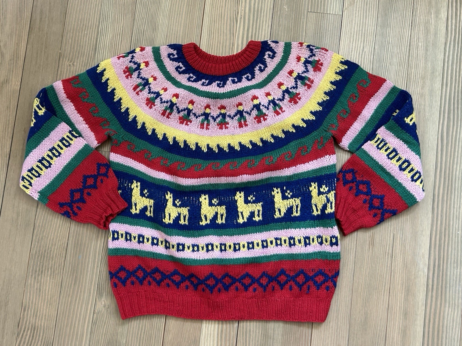VTG Andean Passage Handmade Peruvian Wool Sweater Llama Folk Art Knit Size S/M
