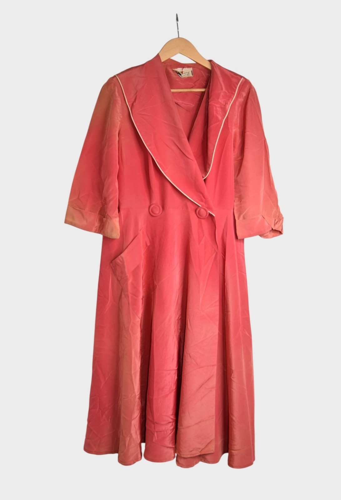 Vintage Saybury Dress Womens XL 22 Red Wrap 3/4 Sleeve House Taffeta 60s