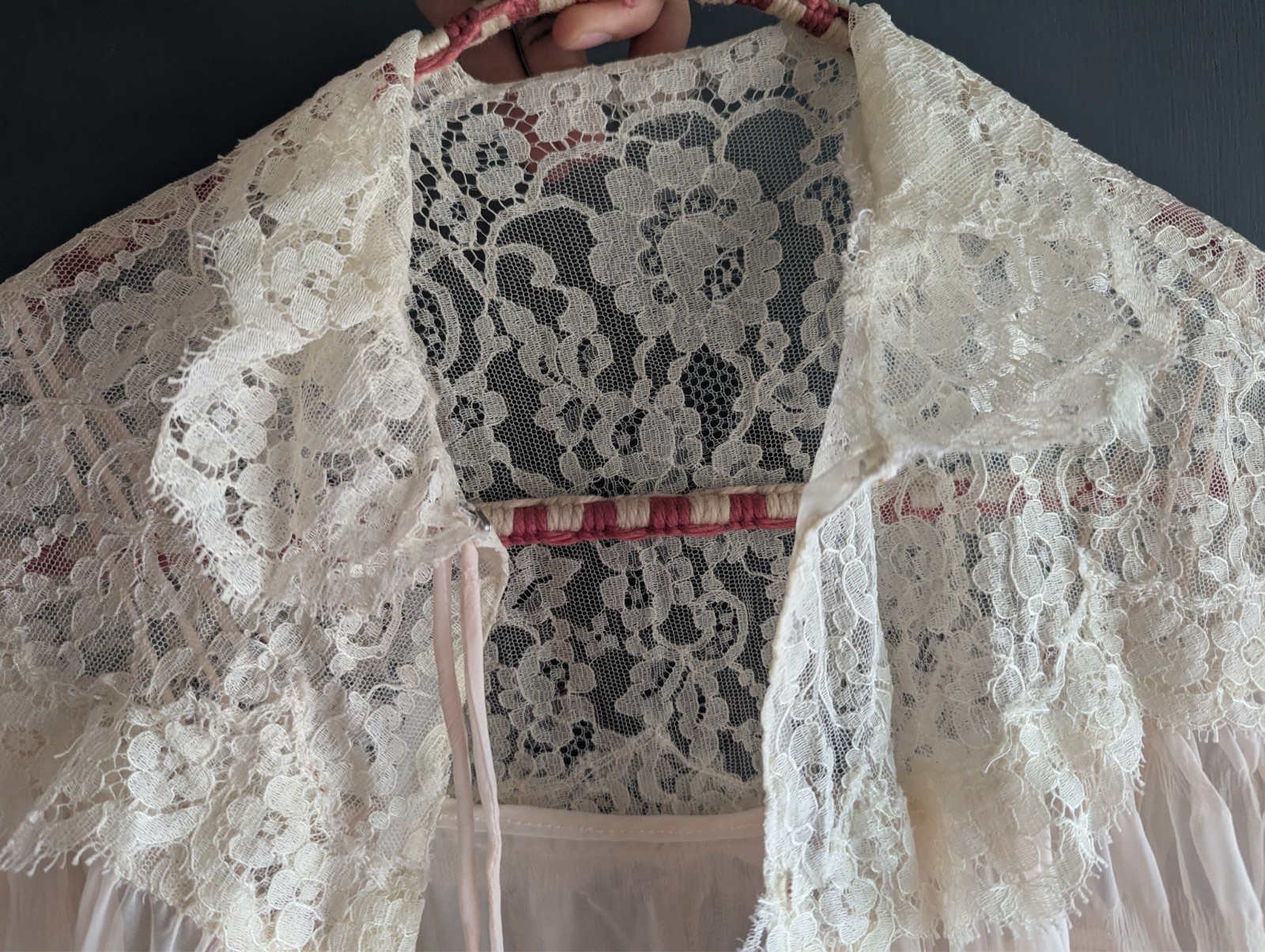 1930s Floor Length Nightgown Sheer Lingerie 2-Piece Pale Peach Size Small
